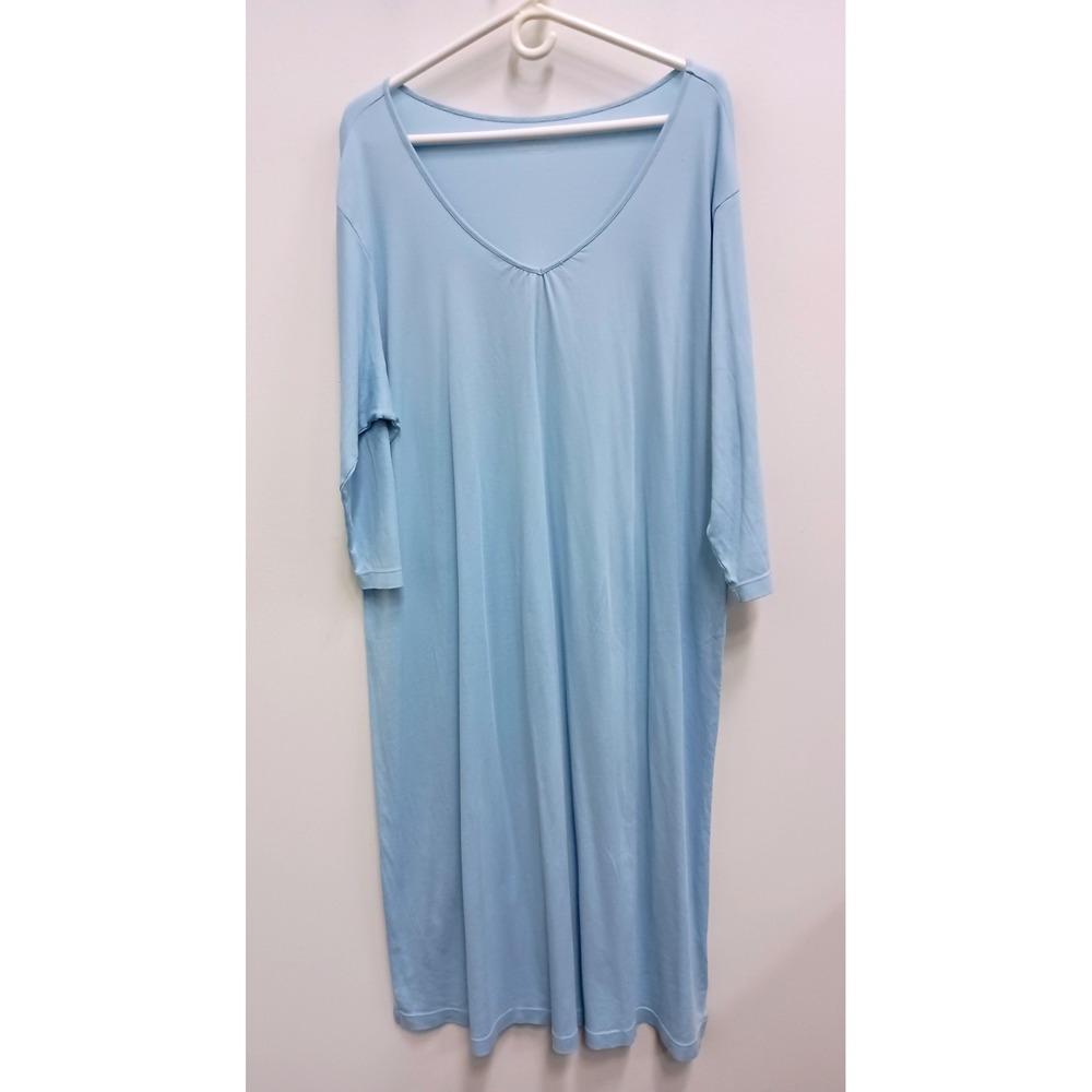 LL Bean Nightgown Womens 2X Blue Supima Cotton V-Neck 3/4 Sleeve Sleepwear